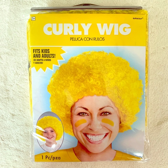 Halloween Yellow Blonde Curly Wig Adult Kid - Picture 1 of 2